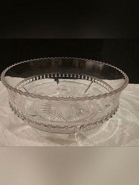 Antique Edwardian Clear Pressed Glass Serving Bowl 8.25"×3.5" 1901-1910